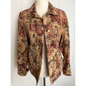 Vintage Floral Tapestry Jacket Cottagecore Boho Button Front Jacket Women Medium